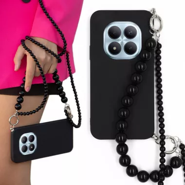 MATOWE ETUI DO XIAOMI REDMI NOTE 15 PRO PLUS 5G Z CZARNYM ŁAŃCUSZKIEM KORALE BLINK 100 CZARNY