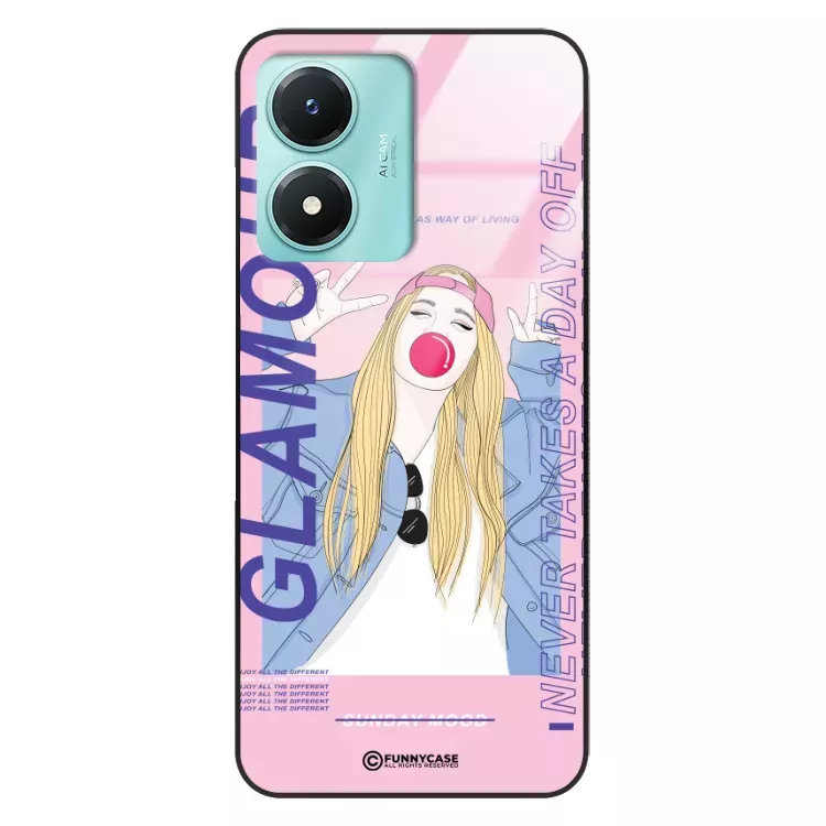 Etui Black Case Glass Hipster Babe do VIVO Y02s Glamour ST_HIB118