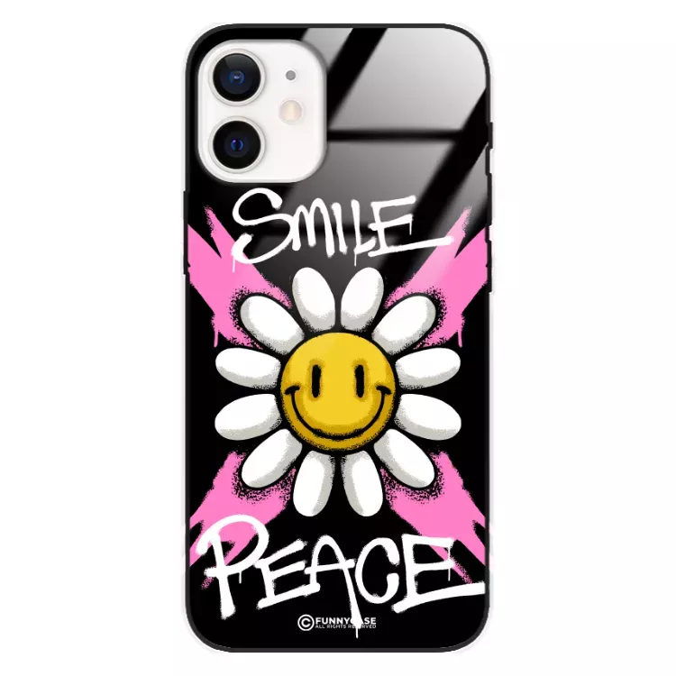 Etui Black Case Glass Rebel Zone do APPLE IPHONE 12 MINI Kwiat Peace ST_RZC105