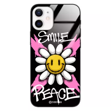Etui Black Case Glass Rebel Zone do APPLE IPHONE 12 MINI Kwiat Peace ST_RZC105