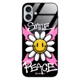 Etui Black Case Glass Rebel Zone do APPLE IPHONE 16 PLUS Kwiat Peace ST_RZC105