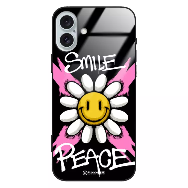 Etui Black Case Glass Rebel Zone do APPLE IPHONE 16 PLUS Kwiat Peace ST_RZC105