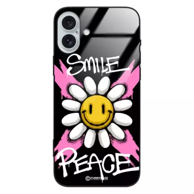 Etui Black Case Glass Rebel Zone do APPLE IPHONE 16 PLUS Kwiat Peace ST_RZC105