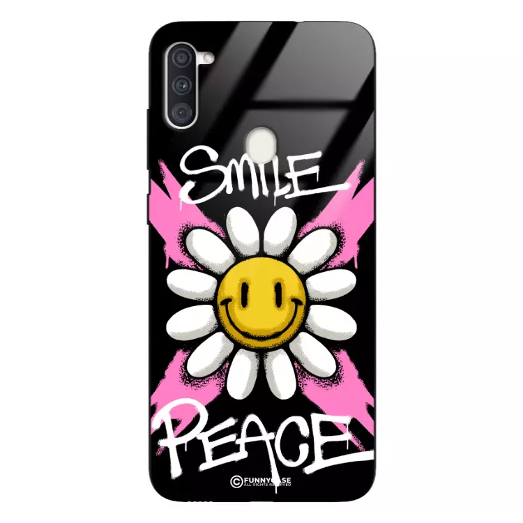 Etui Black Case Glass Rebel Zone do SAMSUNG A11 Kwiat Peace ST_RZC105