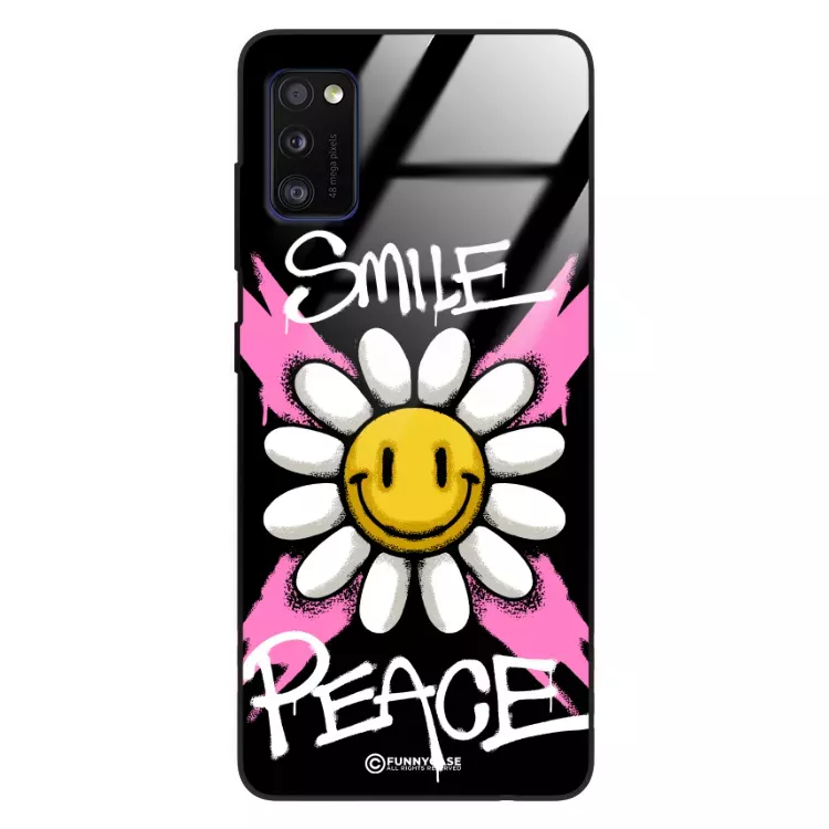 Etui Black Case Glass Rebel Zone do SAMSUNG A41 Kwiat Peace ST_RZC105