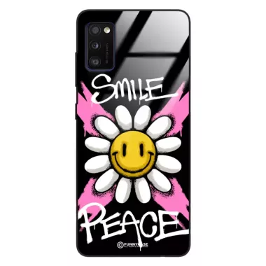 Etui Black Case Glass Rebel Zone do SAMSUNG A41 Kwiat Peace ST_RZC105