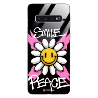 Etui Black Case Glass Rebel Zone do SAMSUNG S10 Kwiat Peace ST_RZC105