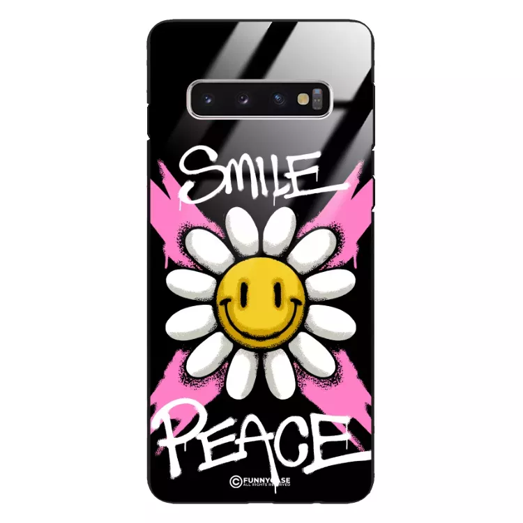 Etui Black Case Glass Rebel Zone do SAMSUNG S10 Kwiat Peace ST_RZC105