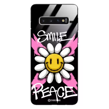 Etui Black Case Glass Rebel Zone do SAMSUNG S10 Kwiat Peace ST_RZC105
