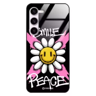 Etui Black Case Glass Rebel Zone do SAMSUNG S23  Kwiat Peace ST_RZC105