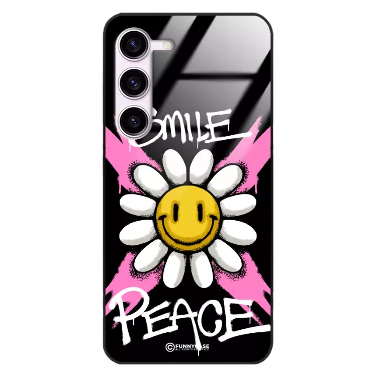 Etui Black Case Glass Rebel Zone do SAMSUNG S23  Kwiat Peace ST_RZC105