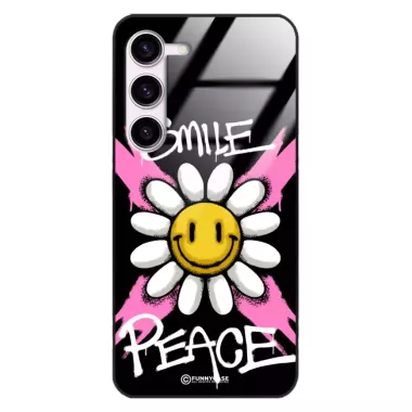 Etui Black Case Glass Rebel Zone do SAMSUNG S23  Kwiat Peace ST_RZC105