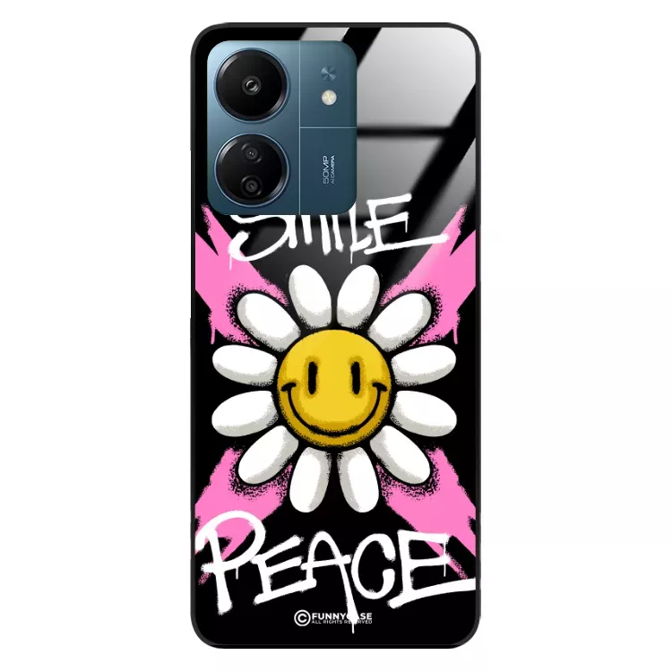 Etui Black Case Glass Rebel Zone do XIAOMI REDMI 13C Kwiat Peace ST_RZC105