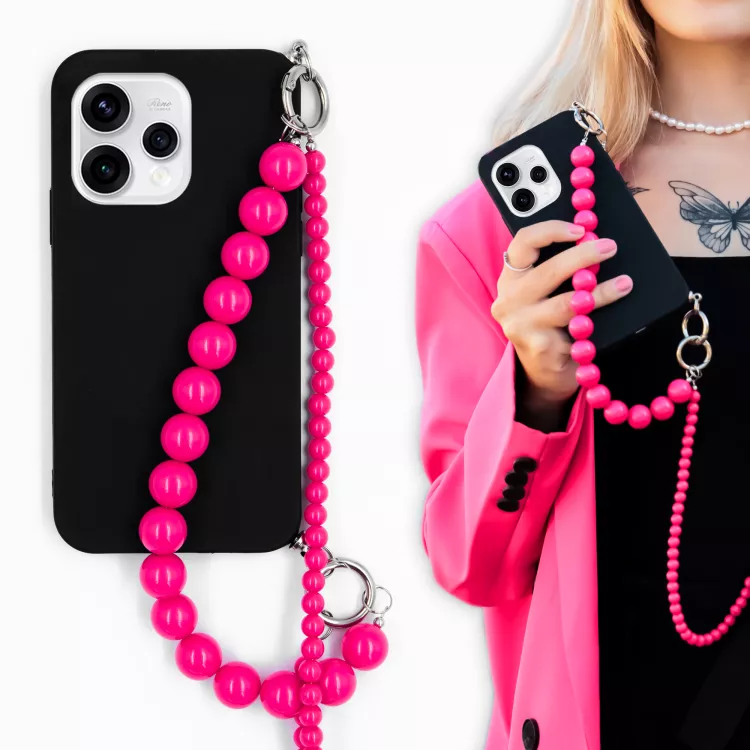 MATOWE ETUI DO OPPO RENO 15 5G Z RÓŻOWYM ŁAŃCUSZKIEM KORALE BLINK 99 CZARNY