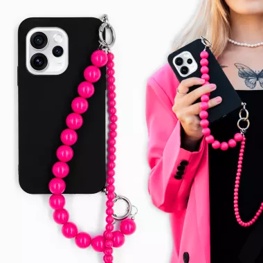 MATOWE ETUI DO OPPO RENO 15 PRO 5G Z RÓŻOWYM ŁAŃCUSZKIEM KORALE BLINK 99 CZARNY