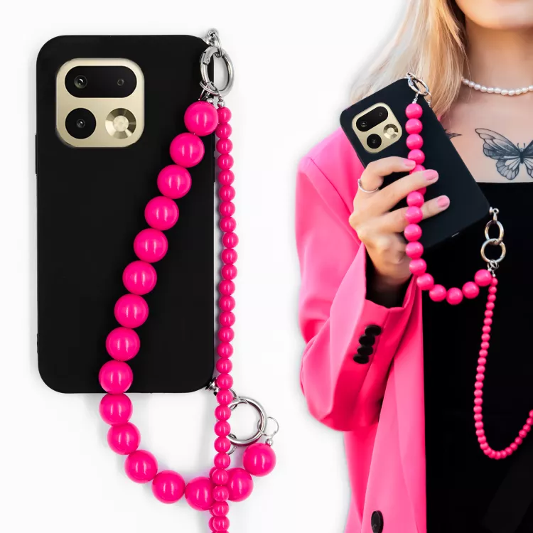 MATOWE ETUI DO REALME 16 PRO 5G Z RÓŻOWYM ŁAŃCUSZKIEM KORALE BLINK 99 CZARNY