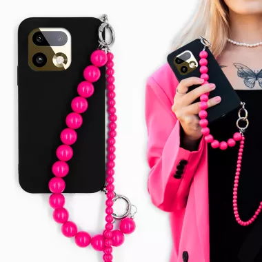 MATOWE ETUI DO REALME 16 PRO PLUS 5G Z RÓŻOWYM ŁAŃCUSZKIEM KORALE BLINK 99 CZARNY