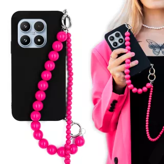 MATOWE ETUI DO XIAOMI 17 Z RÓŻOWYM ŁAŃCUSZKIEM KORALE BLINK 99 CZARNY