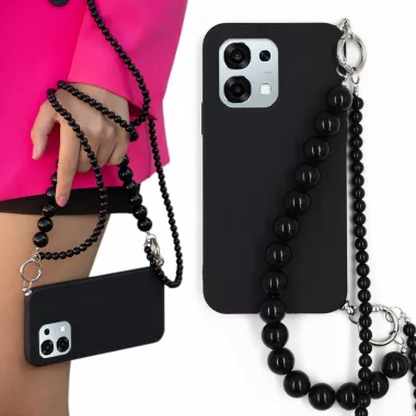 MATOWE ETUI DO OPPO A6 PRO Z CZARNYM ŁAŃCUSZKIEM KORALE BLINK 100 CZARNY