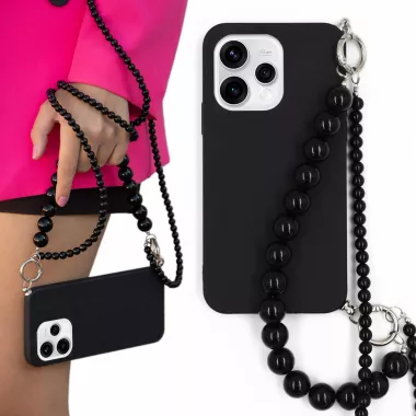 MATOWE ETUI DO OPPO RENO 15 5G Z CZARNYM ŁAŃCUSZKIEM KORALE BLINK 100 CZARNY