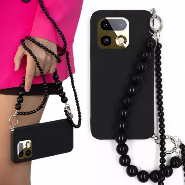 MATOWE ETUI DO REALME 16 PRO PLUS 5G Z CZARNYM ŁAŃCUSZKIEM KORALE BLINK 100 CZARNY