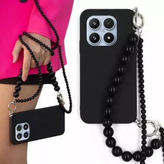 MATOWE ETUI DO XIAOMI 17 Z CZARNYM ŁAŃCUSZKIEM KORALE BLINK 100 CZARNY