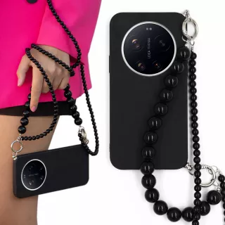 MATOWE ETUI DO XIAOMI 17 ULTRA Z CZARNYM ŁAŃCUSZKIEM KORALE BLINK 100 CZARNY