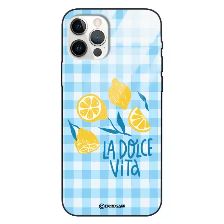 Etui Black Case Glass Dolce Vita do APPLE IPHONE 12 PRO Cytryny Lato Włochy Wakacje Kratka ST_DOC101