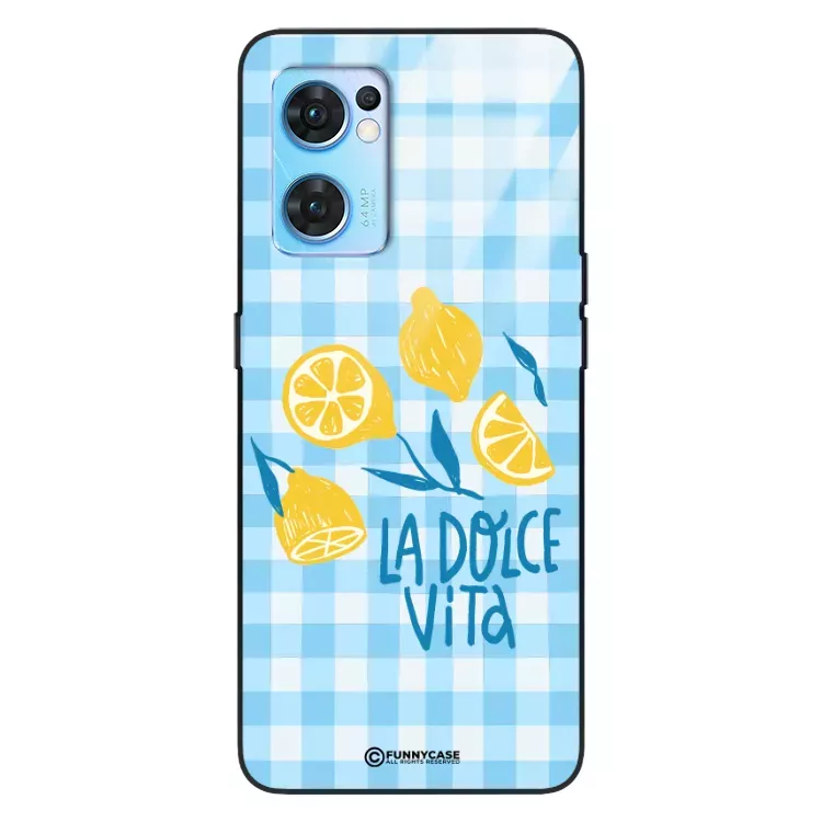 Etui Black Case Glass Dolce Vita do OPPO RENO 7 SE 5G Cytryny Lato Włochy Wakacje Kratka ST_DOC101