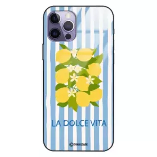 Etui Black Case Glass Dolce Vita do APPLE IPHONE 14 PRO Cytryny Kwiaty Włochy Lato Wakacje ST_DOC128
