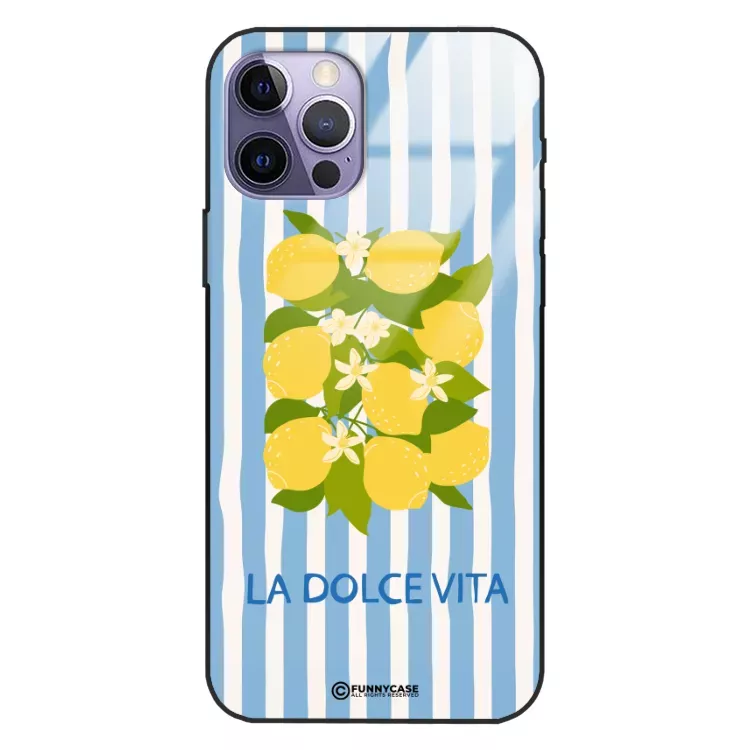 Etui Black Case Glass Dolce Vita do APPLE IPHONE 14 PRO Cytryny Kwiaty Włochy Lato Wakacje ST_DOC128