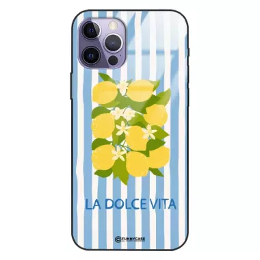 Etui Black Case Glass Dolce Vita do APPLE IPHONE 14 PRO Cytryny Kwiaty Włochy Lato Wakacje ST_DOC128