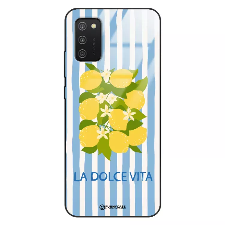 Etui Black Case Glass Dolce Vita do SAMSUNG A02S Cytryny Kwiaty Włochy Lato Wakacje ST_DOC128