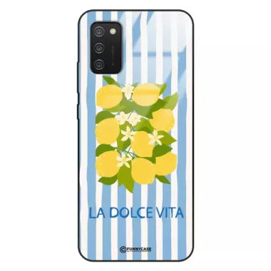 Etui Black Case Glass Dolce Vita do SAMSUNG A02S Cytryny Kwiaty Włochy Lato Wakacje ST_DOC128