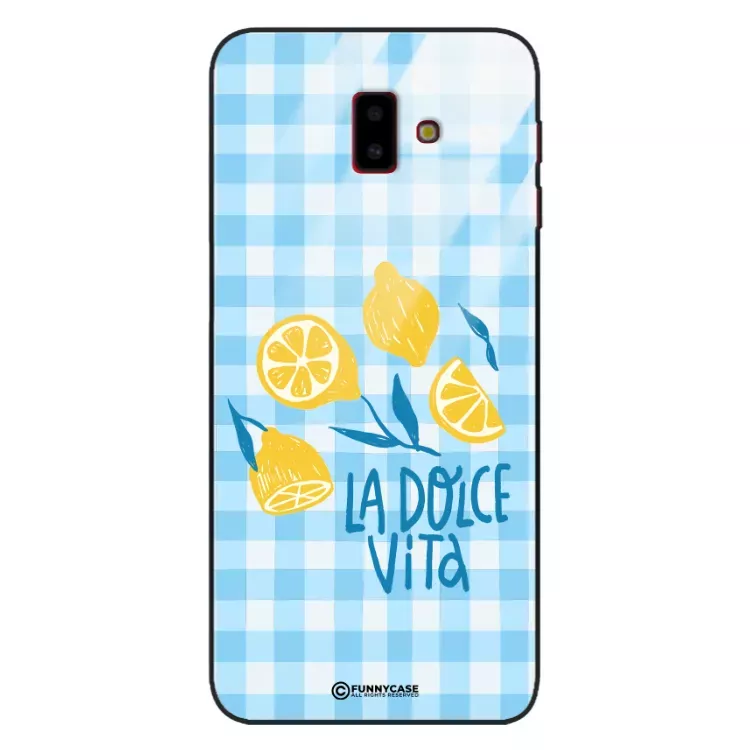 Etui Black Case Glass Dolce Vita do SAMSUNG J6 PLUS 2018 Cytryny Lato Włochy Wakacje Kratka ST_DOC101
