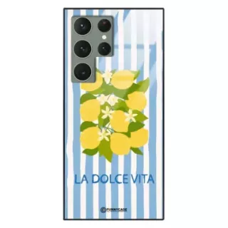 Etui Black Case Glass Dolce Vita do SAMSUNG S23 ULTRA Cytryny Kwiaty Włochy Lato Wakacje ST_DOC128
