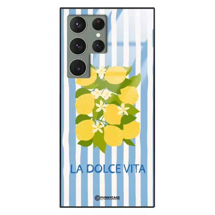 Etui Black Case Glass Dolce Vita do SAMSUNG S23 ULTRA Cytryny Kwiaty Włochy Lato Wakacje ST_DOC128