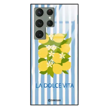 Etui Black Case Glass Dolce Vita do SAMSUNG S23 ULTRA Cytryny Kwiaty Włochy Lato Wakacje ST_DOC128