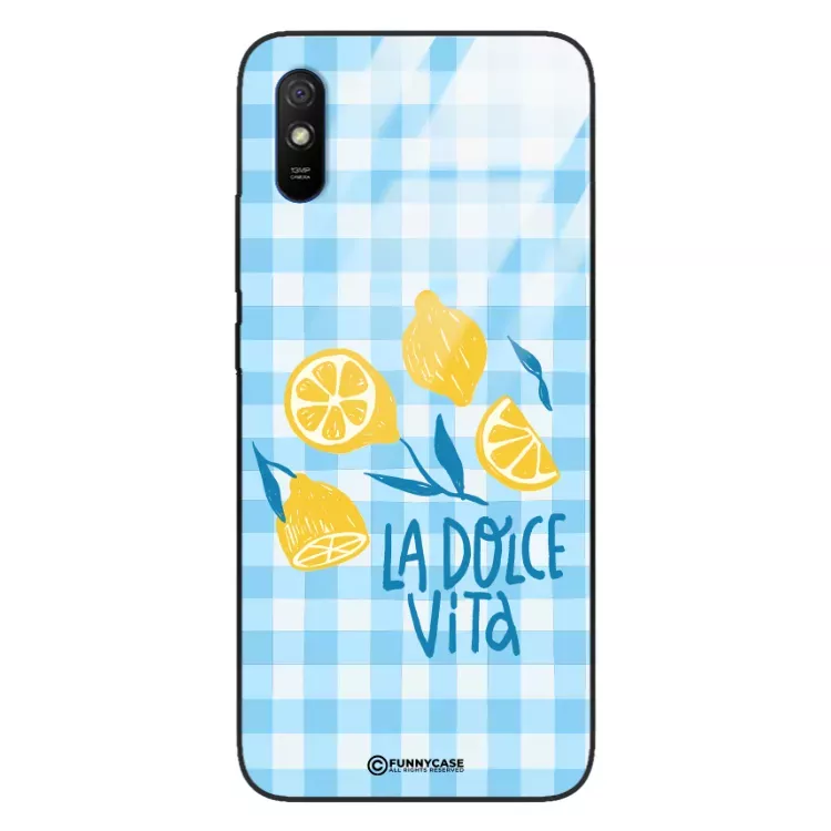 Etui Black Case Glass Dolce Vita do XIAOMI REDMI 9A Cytryny Lato Włochy Wakacje Kratka ST_DOC101