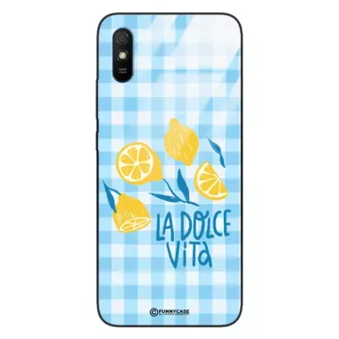 Etui Black Case Glass Dolce Vita do XIAOMI REDMI 9A Cytryny Lato Włochy Wakacje Kratka ST_DOC101