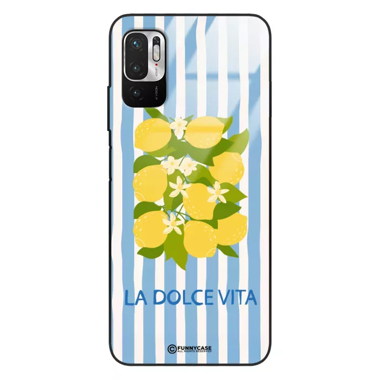 Etui Black Case Glass Dolce Vita do XIAOMI REDMI NOTE 10 5G Cytryny Kwiaty Włochy Lato Wakacje ST_DOC128