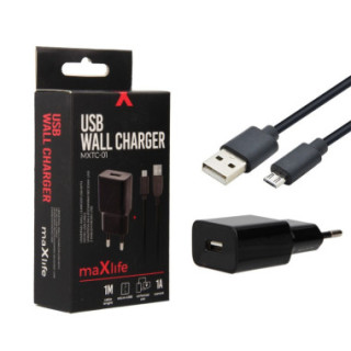 ŁADOWARKA SIECIOWA MAXLIFE MXTC-01 USB 1A CZARNA